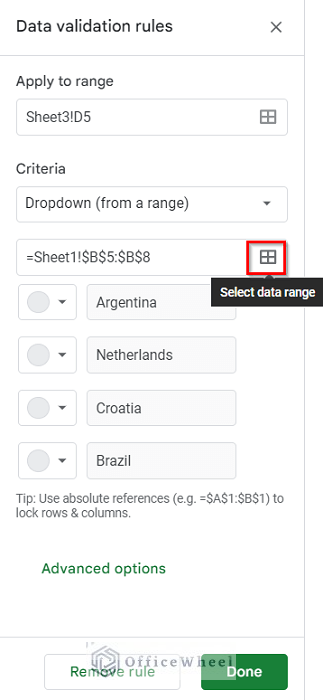 Change Ranges to Edit Drop-Down List in Google Sheets