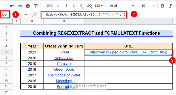 Combining REGEXEXTRACT and FORMULATEXT Functions to Extract URL from Hyperlink in Google Sheets