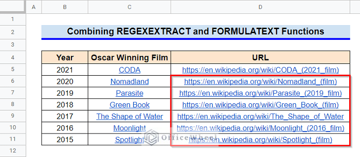 Combining REGEXEXTRACT and FORMULATEXT Functions to Extract URL from Hyperlink in Google Sheets