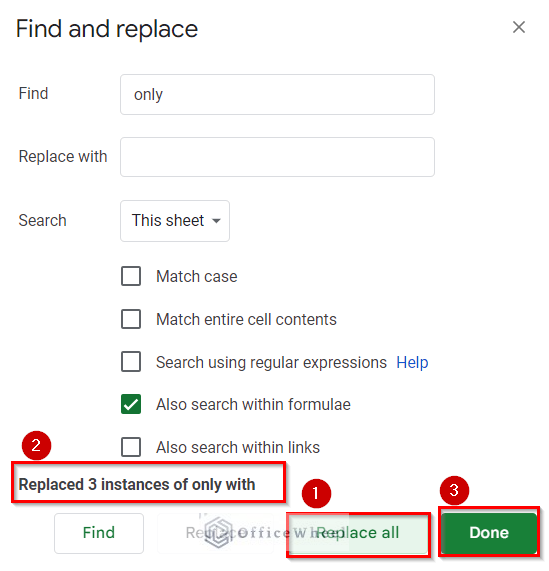 find and replace in Google Sheets