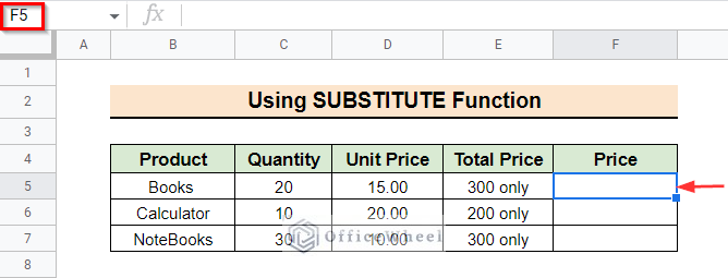 Using SUBSTITUTE Function to find and replace in Google Sheets