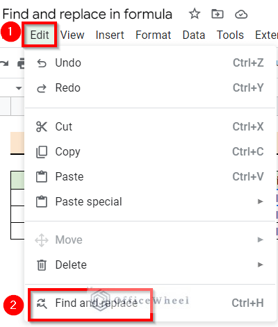 Open Find and Replace Window in Google Sheets