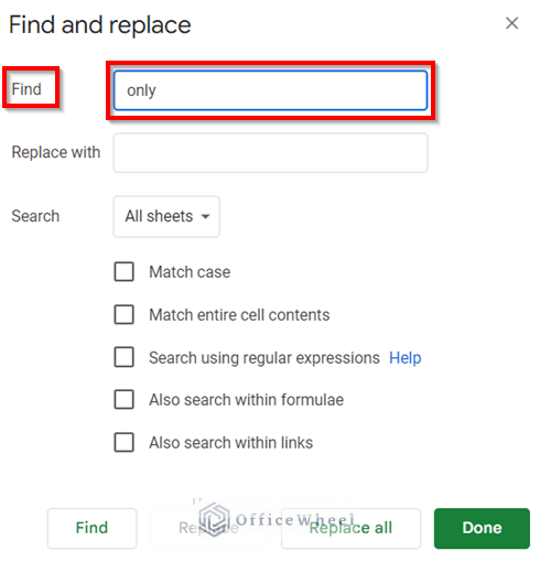 Input Text to Find and Replace in Google Sheets