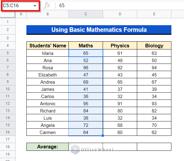 Using Basic Mathematics Formula to find average in google sheets