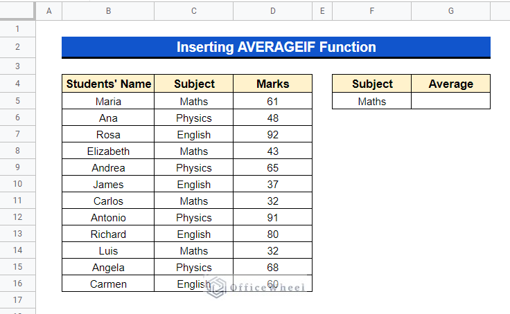 how to use AVERAGEIF Function in google sheets to calculate average