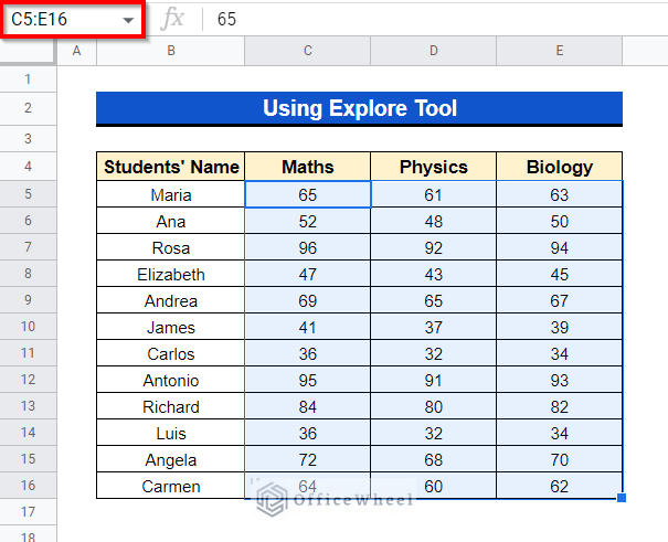 use of explore tool to perform average in google sheets