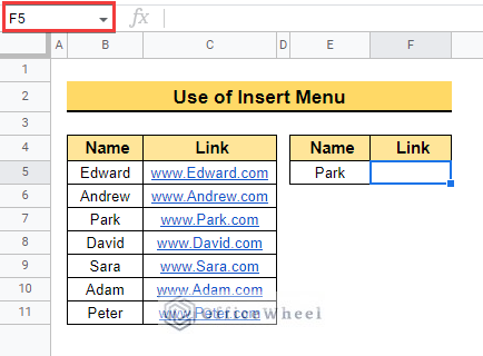 how to hyperlink using menu bar in google sheets