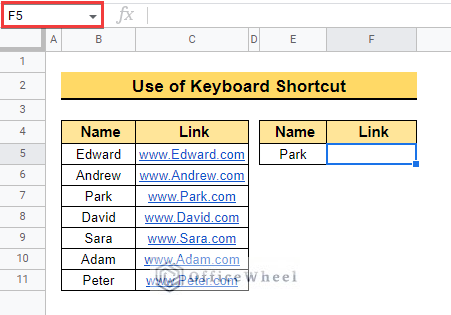 how to hyperlink in using keyboard shortcut google sheets