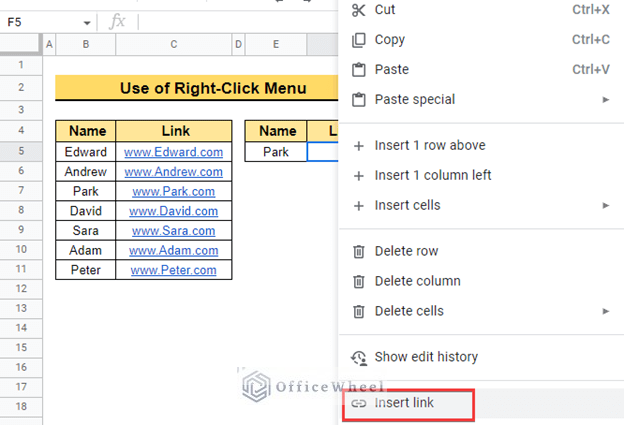 how to hyperlink in using right click menu google sheets