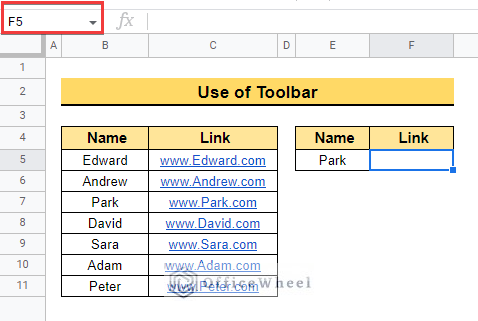 how to hyperlink in using toolbar google sheets