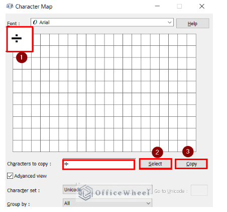  insert division symbol in Google Sheets from character map