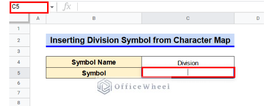 select cell to insert division symbol in Google Sheets