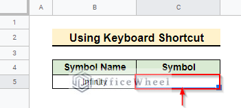 insert of infinity symbol in google sheets using keyboard shortcut