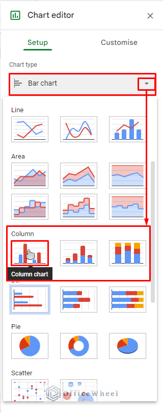 where to find column chart in chart editor