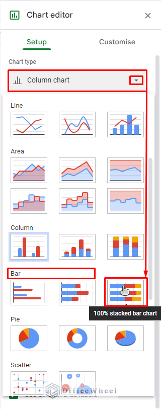where to find 100% stacked bar chart