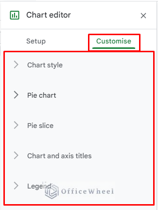 customise features of pie charts