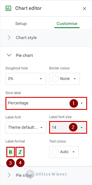 how to change slice label in pie chart