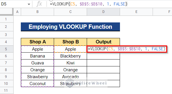 Employing VLOOKUP Function to Match Two Columns in Google Sheets