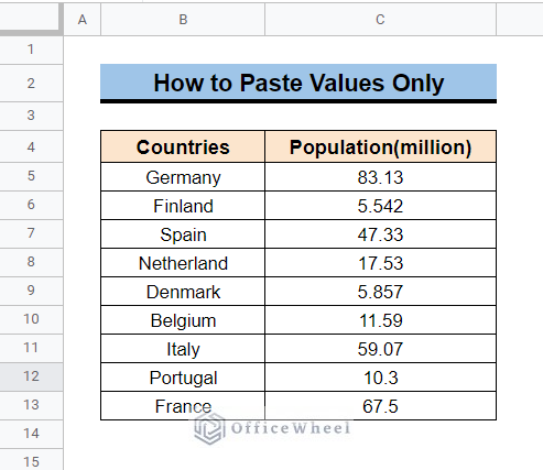 Paste Values Only in Google Sheets