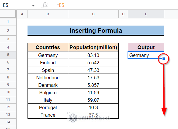 Inserting Formula to get just only values in google sheets