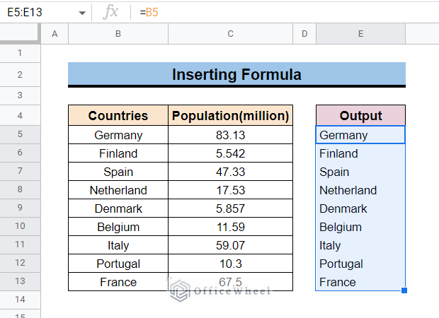 Inserting Formula in order to paste values only in google sheets