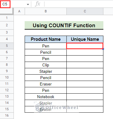select cell to remove duplicates using countif function