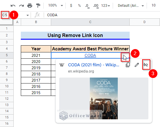 How to use Remove Link Icon to Remove Hyperlink in in Google Sheets