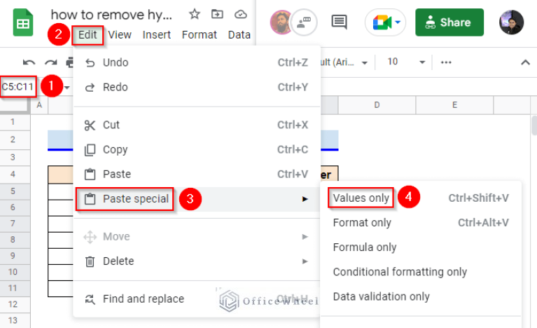 How to Remove Hyperlink in Google Sheets (5 Simple Ways)