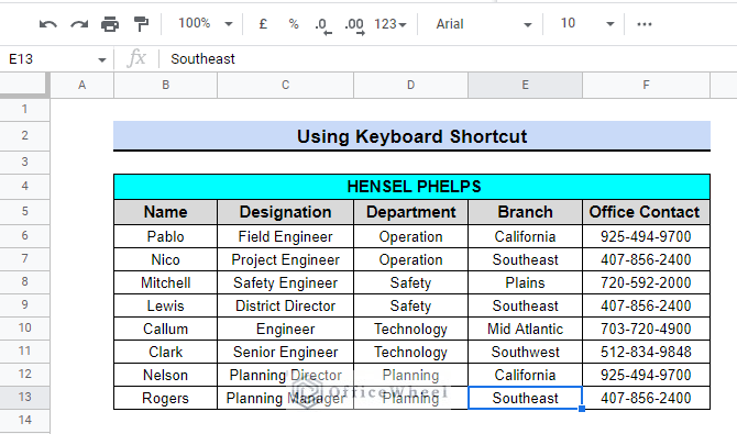 database for using keyboard shortcut to perform search and replace tool