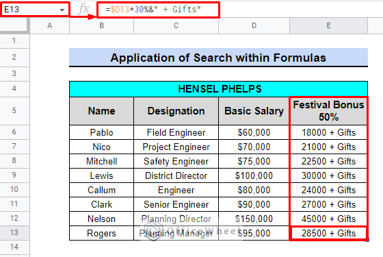result of search and replace within formulas