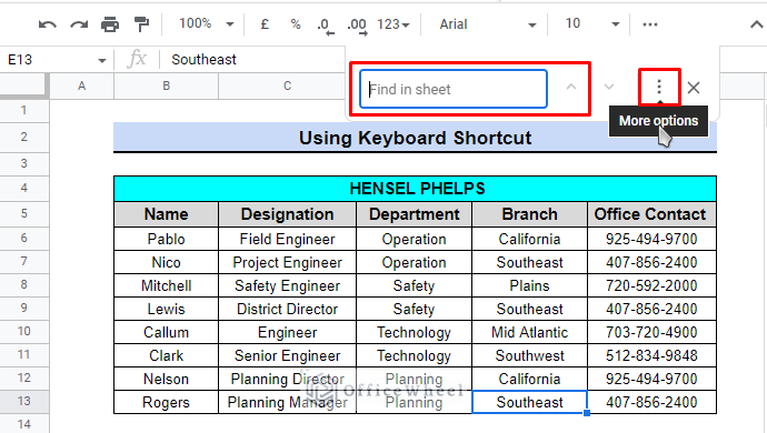 google sheets search and replace short menu with options