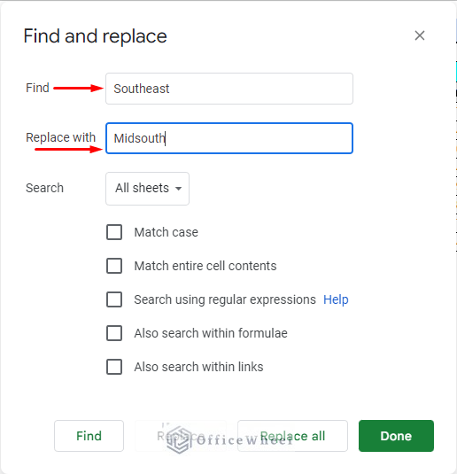 how to perform find and replace in google sheets