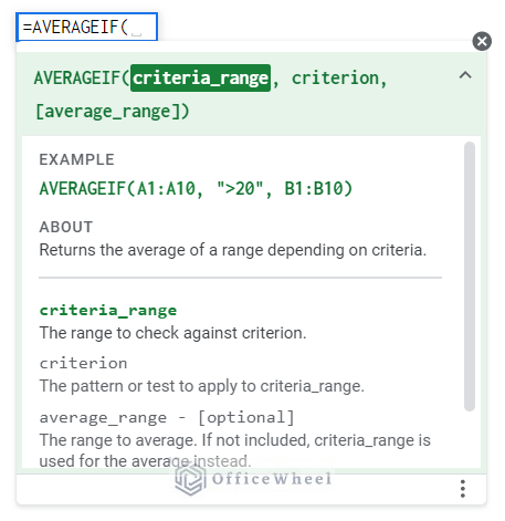 how to use averageif in google sheets
