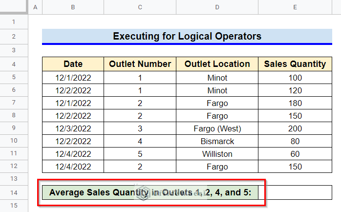 How to Execute AVERAGEIF Function for Logical Operators in Google Sheets