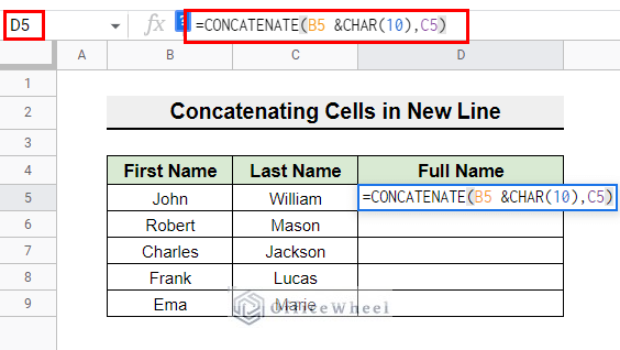 Concatenating Cells in New Line in Google sheets