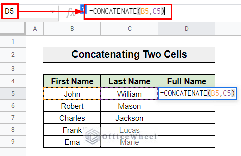 Concatenating Two or More Cells in Google sheets