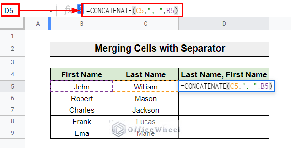 Merging Cells with Separator in Google sheets