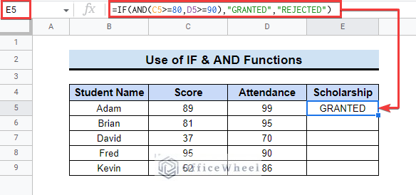 Applying IF with AND Function in Google Sheets