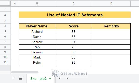 Evaluate Performance of Players using nested IF statement in google sheets