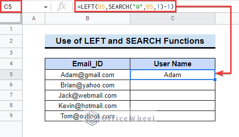 Extract Names from Email ID using search function