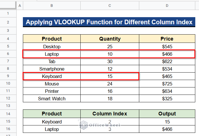How to Use the VLOOKUP Function for Different Column Index in Google Sheets
