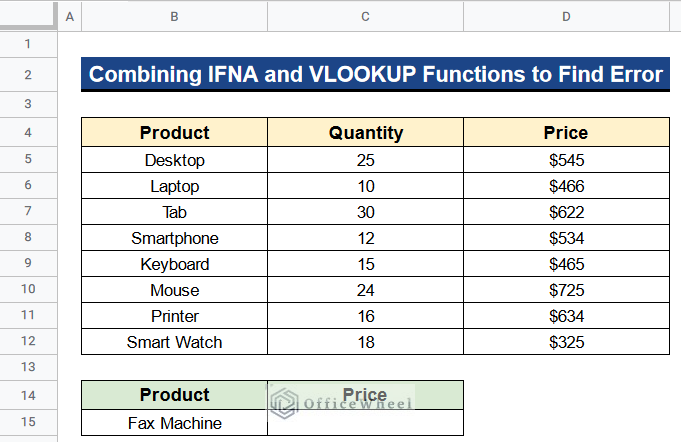 How to Use the IFNA and VLOOKUP Functions to Find Error in Google Sheets