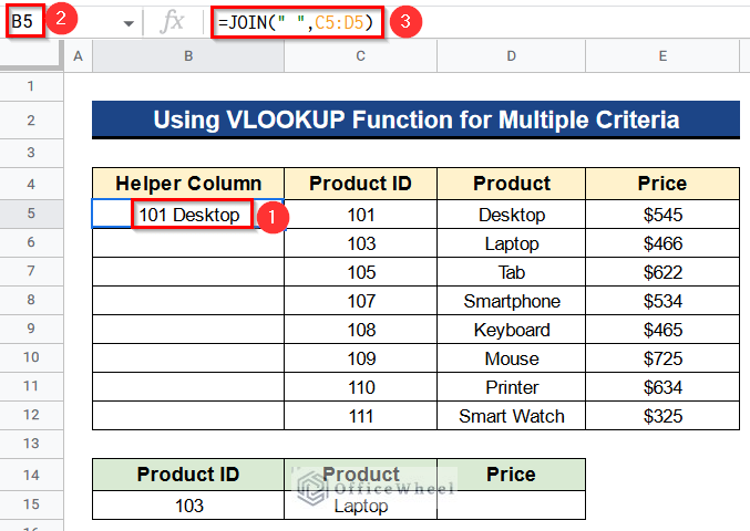 How to Use the VLOOKUP Function for Multiple Criteria in Google Sheets