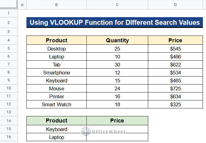 How to Use the VLOOKUP Function for Different Search Values in Google Sheets