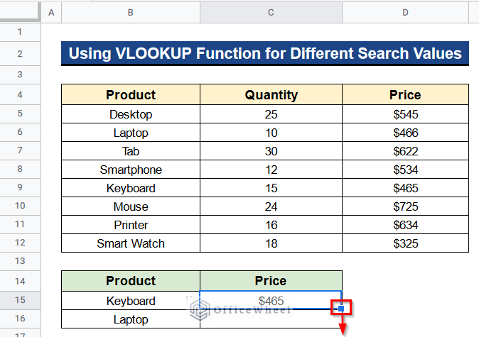 How to Use the VLOOKUP Function for Different Search Values in Google Sheets