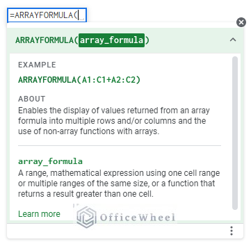 how to use arrayformula in google sheets