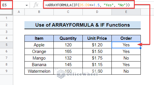 Combining IF and ARRAYFORMULA Functions