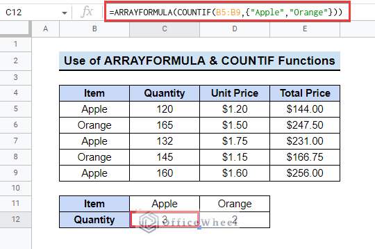 Applying COUNTIF and ARRAYFORMULA Functions