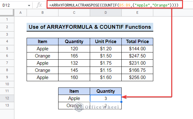 how to use arrayformula in google sheets