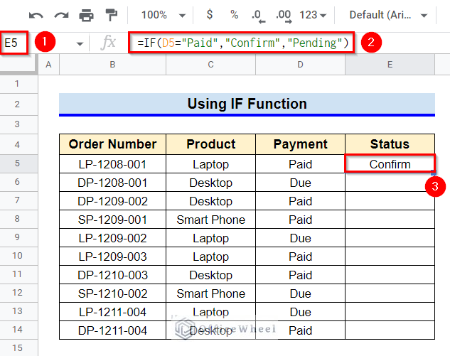 How to use IF Function in Google Sheets if cell contains text then return value in another cell